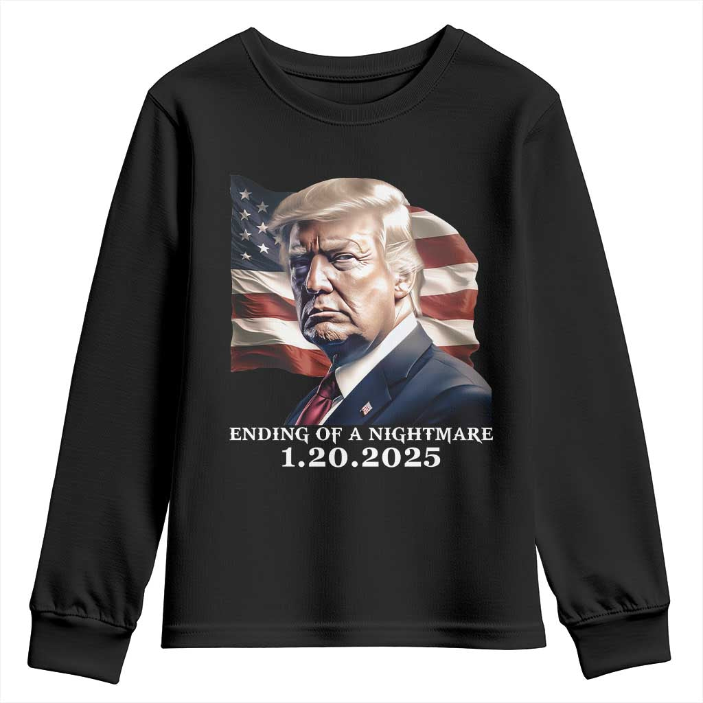 President Trump Inauguration Day 2025 Youth Sweatshirt Ending Of A Nightmare January 20th American Flag TS02 Black Print Your Wear