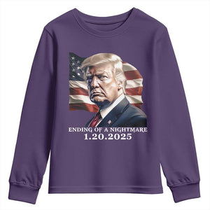 President Trump Inauguration Day 2025 Youth Sweatshirt Ending Of A Nightmare January 20th American Flag TS02 Purple Print Your Wear