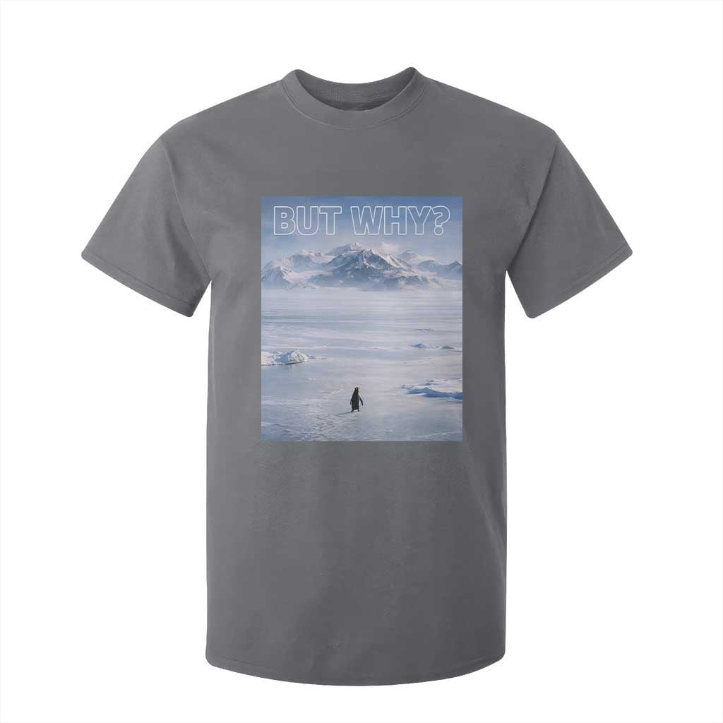 Funny Nihilist Penguin But Why Meme T Shirt For Kid Existential Arctic Scene Icy Wilderness Quiet Thinkers TS02 Charcoal Print Your Wear