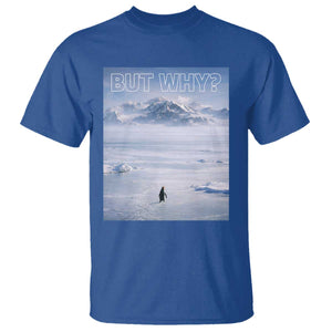 Funny Nihilist Penguin But Why Meme T Shirt Existential Arctic Scene Icy Wilderness Quiet Thinkers TS02 Royal Blue Print Your Wear