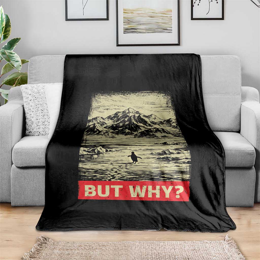 Retro Nihilist Penguin But Why Meme Throw Blanket Distressed Existential Moody Vintage Quiet Thinkers TS02 Print Your Wear