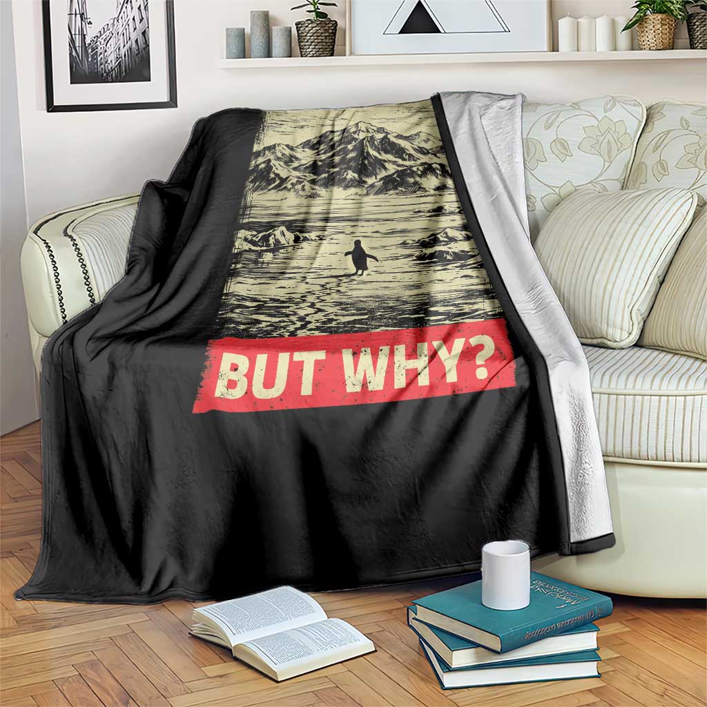 Retro Nihilist Penguin But Why Meme Throw Blanket Distressed Existential Moody Vintage Quiet Thinkers TS02 Print Your Wear