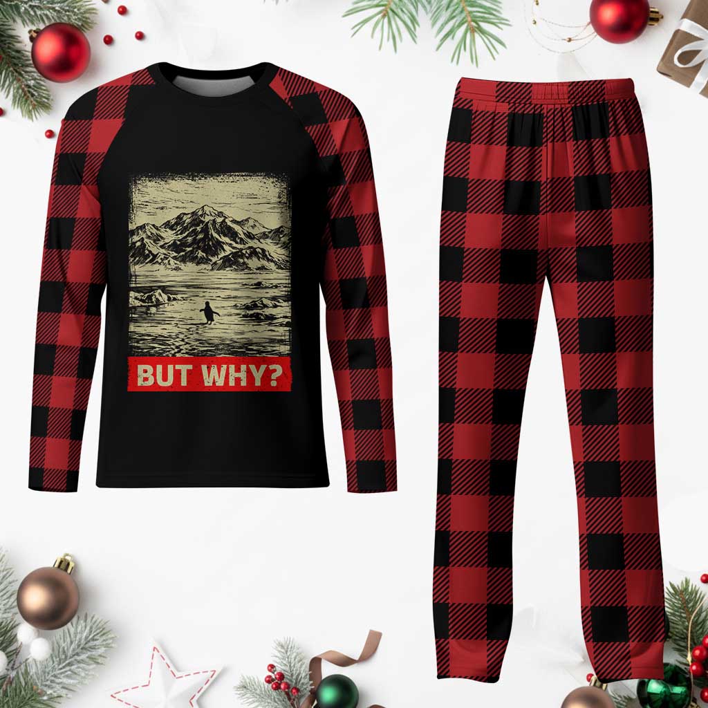 Retro Nihilist Penguin But Why Meme Plaid Pajama Set Distressed Existential Moody Vintage Quiet Thinkers TS02 Buffalo Plaid Print Your Wear