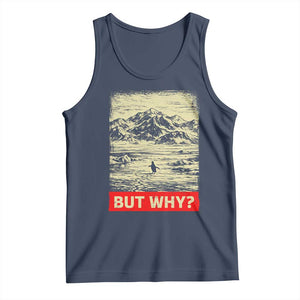 Retro Nihilist Penguin But Why Meme Tank Top Distressed Existential Moody Vintage Quiet Thinkers TS02 Navy Print Your Wear