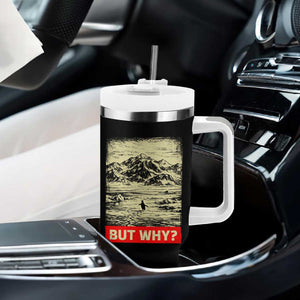 Retro Nihilist Penguin But Why Meme Tumbler With Handle Distressed Existential Moody Vintage Quiet Thinkers TS02 Print Your Wear