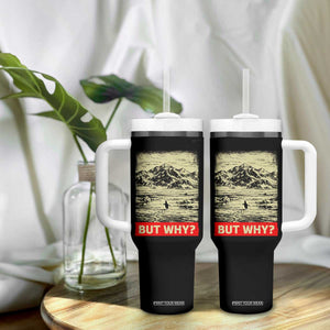 Retro Nihilist Penguin But Why Meme Tumbler With Handle Distressed Existential Moody Vintage Quiet Thinkers TS02 Print Your Wear