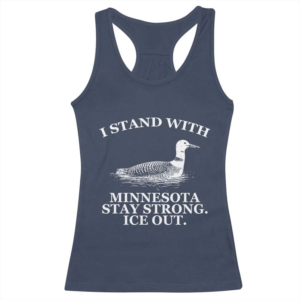 I Stand With Minnesota Resist Loon Racerback Tank Top Stay Strong Ice Out Protest TS02 Navy Print Your Wear