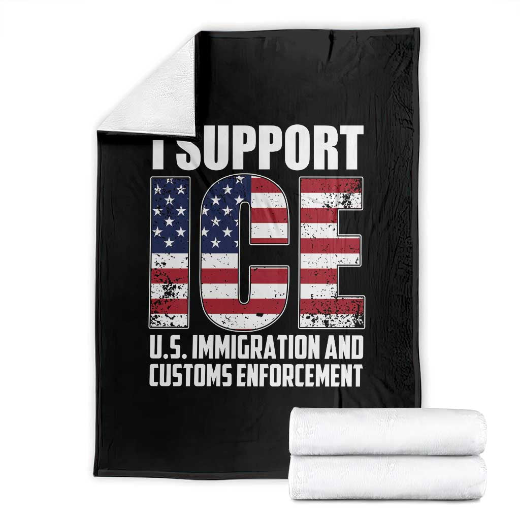 I Support ICE Patriotic Law Enforcement American Flag Throw Blanket TS02 Black Print Your Wear
