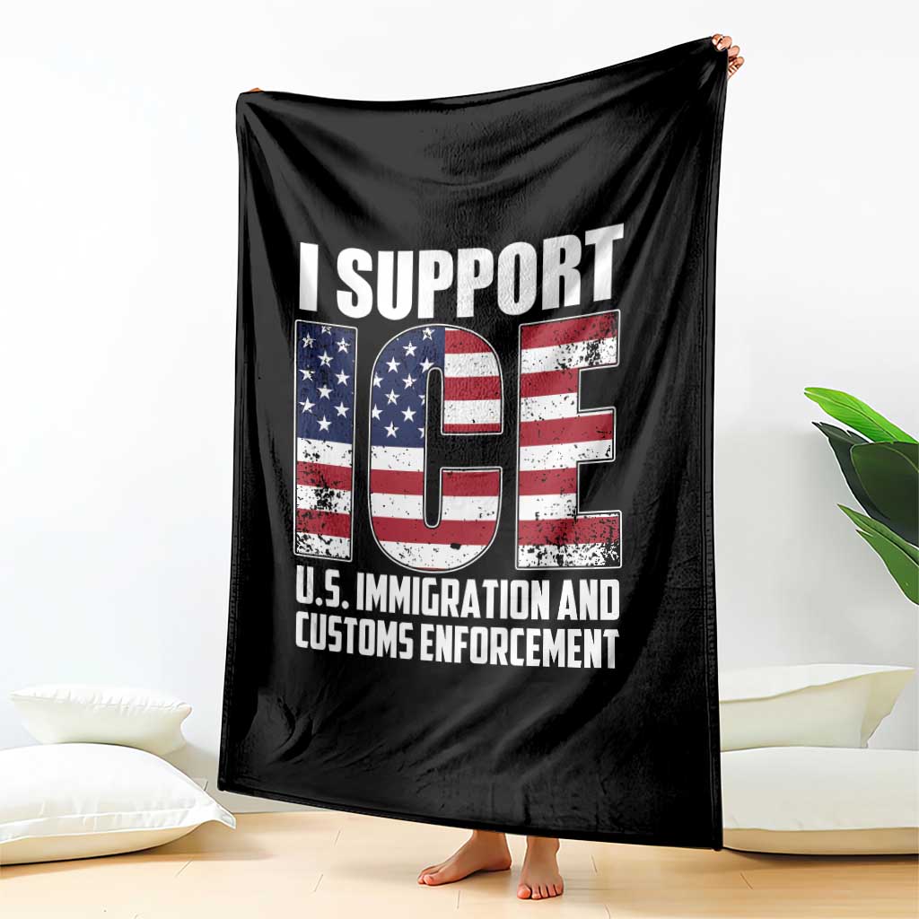 I Support ICE Patriotic Law Enforcement American Flag Throw Blanket TS02 Print Your Wear