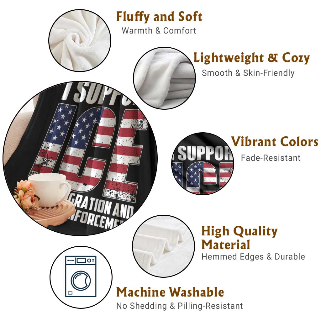 I Support ICE Patriotic Law Enforcement American Flag Throw Blanket TS02 Print Your Wear