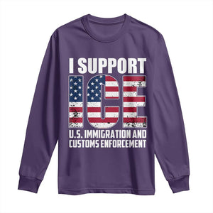 I Support ICE Patriotic Law Enforcement American Flag Long Sleeve Shirt TS02 Purple Print Your Wear
