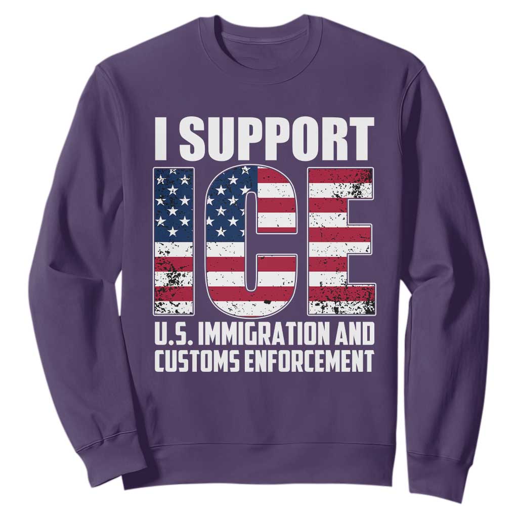 I Support ICE Patriotic Law Enforcement American Flag Sweatshirt TS02 Purple Print Your Wear