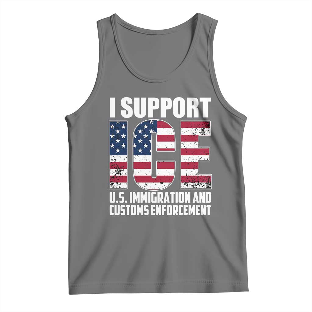 I Support ICE Patriotic Law Enforcement American Flag Tank Top TS02 Black Heather Print Your Wear
