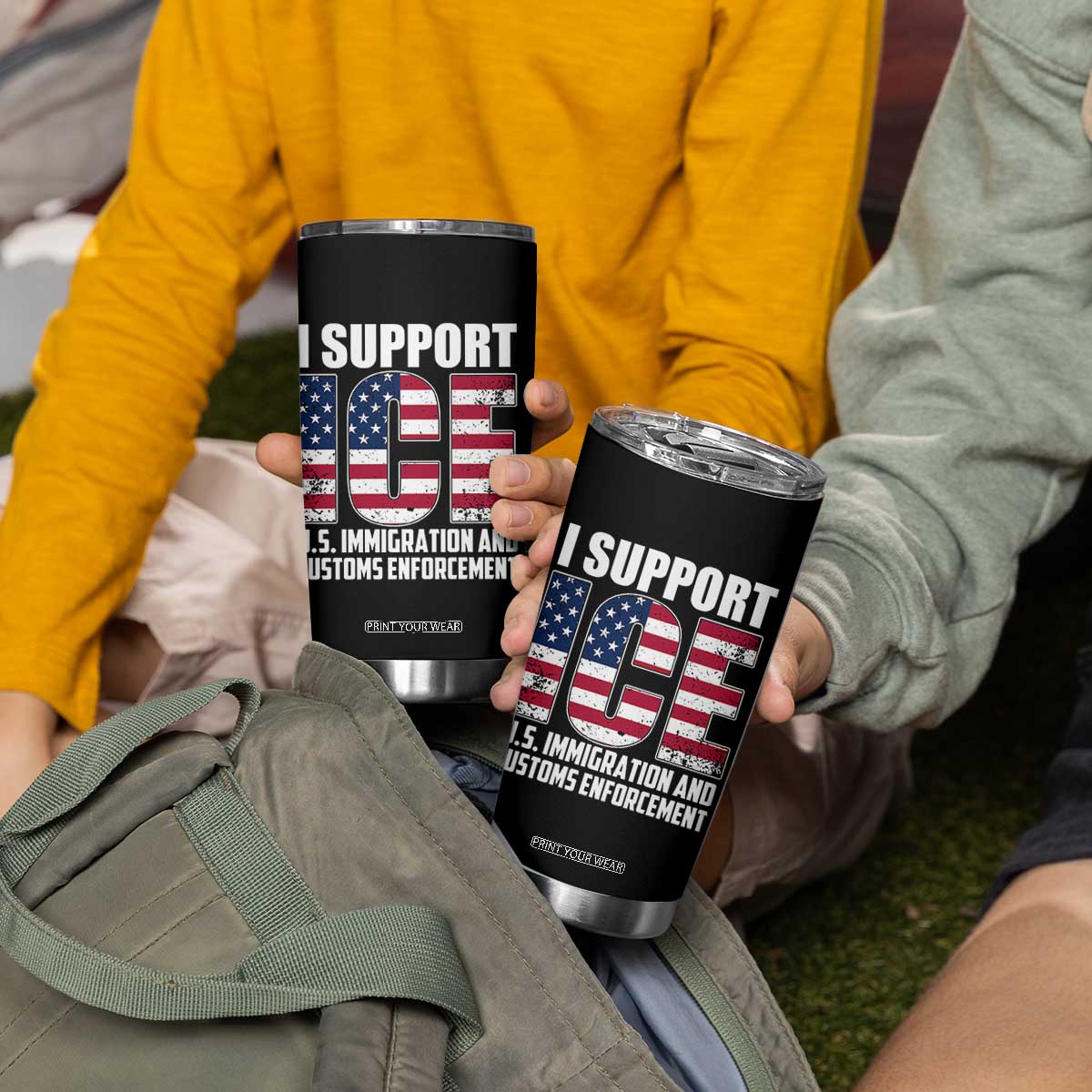I Support ICE Patriotic Law Enforcement American Flag Tumbler Cup TS02 Print Your Wear