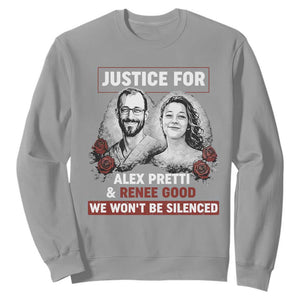 Justice for Alex Pretti and Renee Good Sweatshirt We Won’t Be Silenced Minnesota Resistance Protest TS02 Sport Gray Print Your Wear