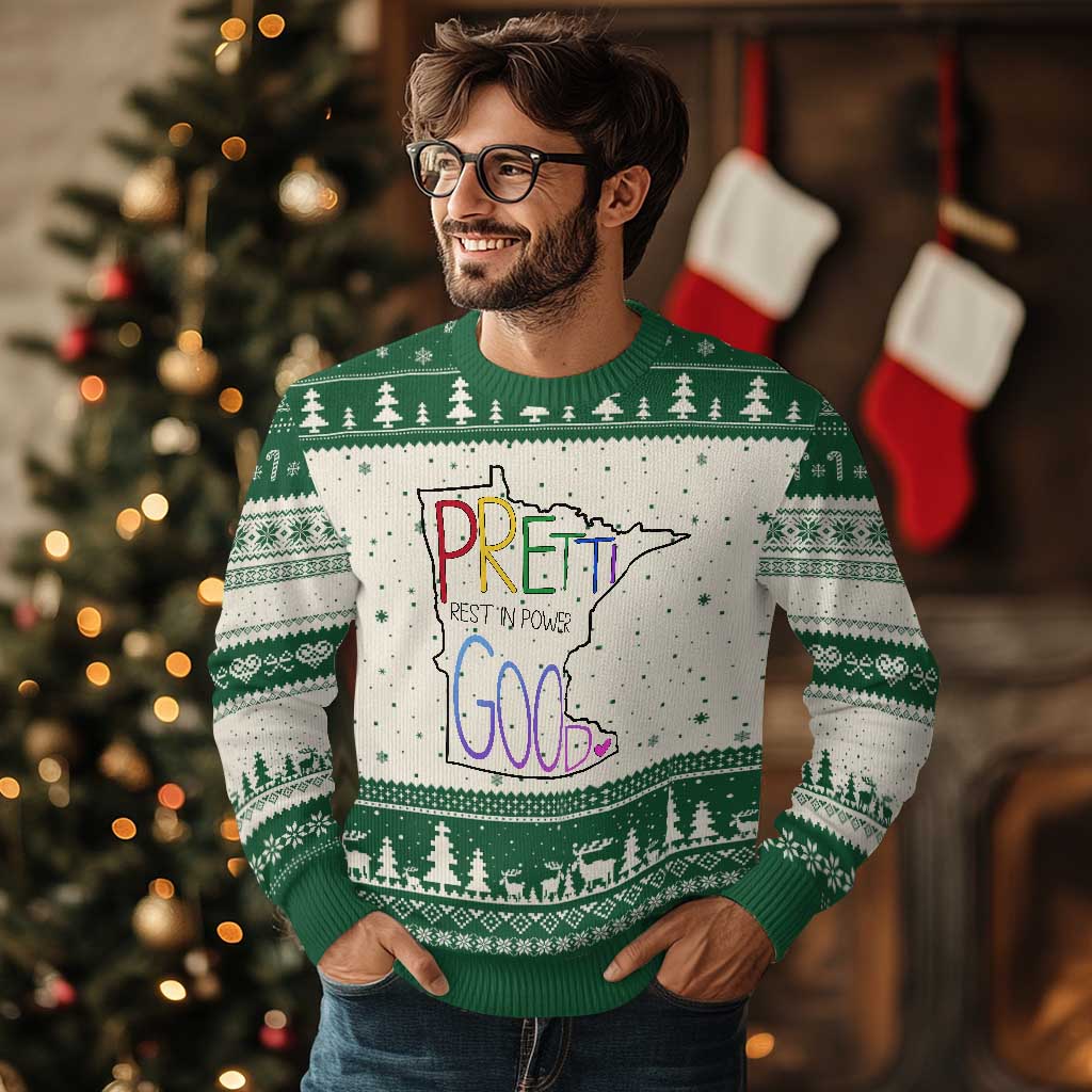 Pretti Good Minnesota Tribute Ugly Christmas Sweater Rest in Power Rainbow Memorial TS02 Beige Green Print Your Wear
