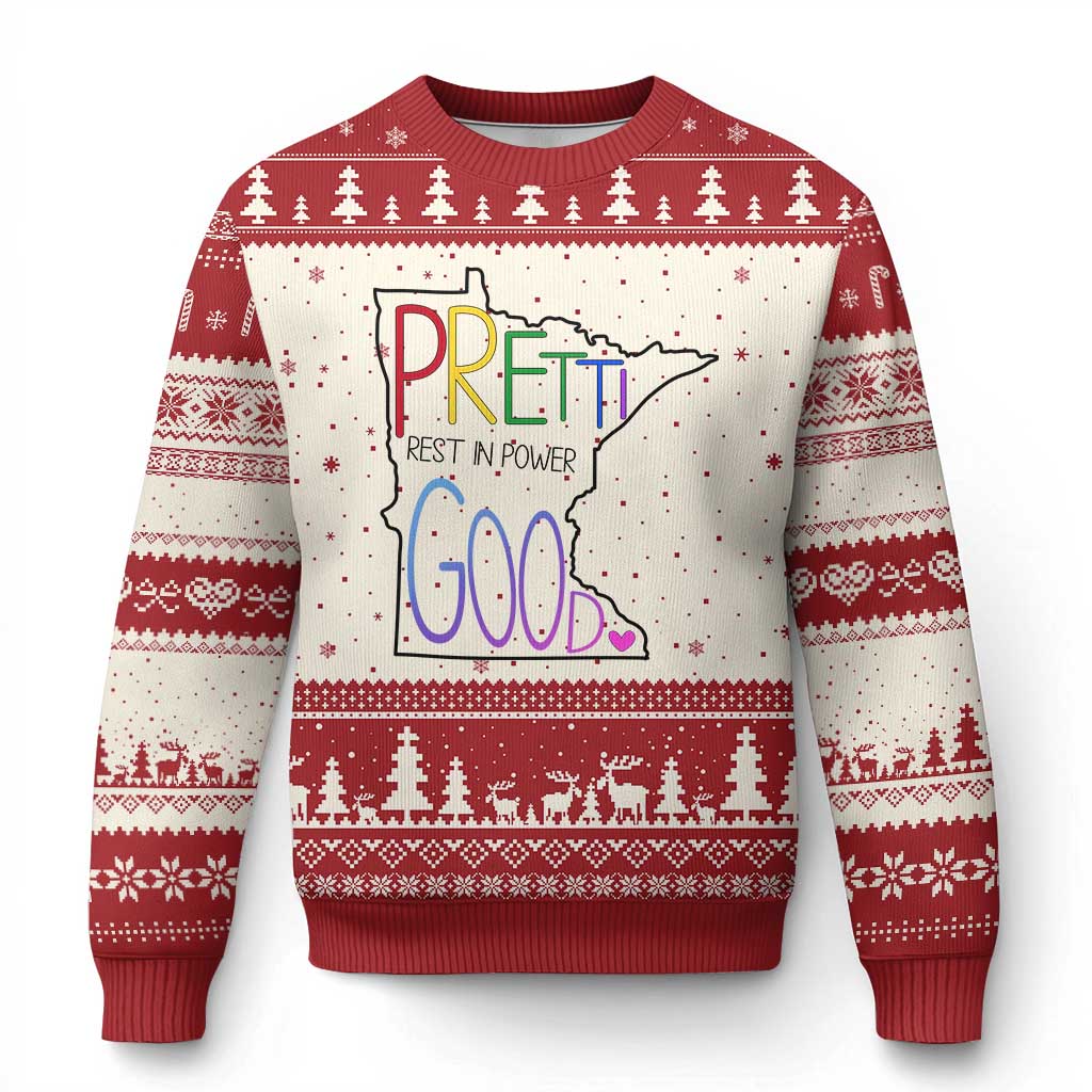 Pretti Good Minnesota Tribute Ugly Christmas Sweater Rest in Power Rainbow Memorial TS02 Beige Red Print Your Wear