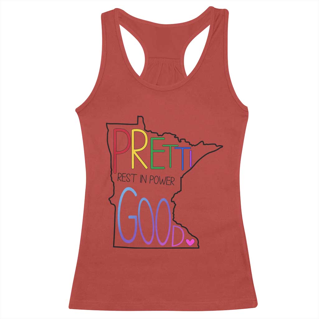 Pretti Good Minnesota Tribute Racerback Tank Top Rest in Power Rainbow Memorial TS02 Red Print Your Wear