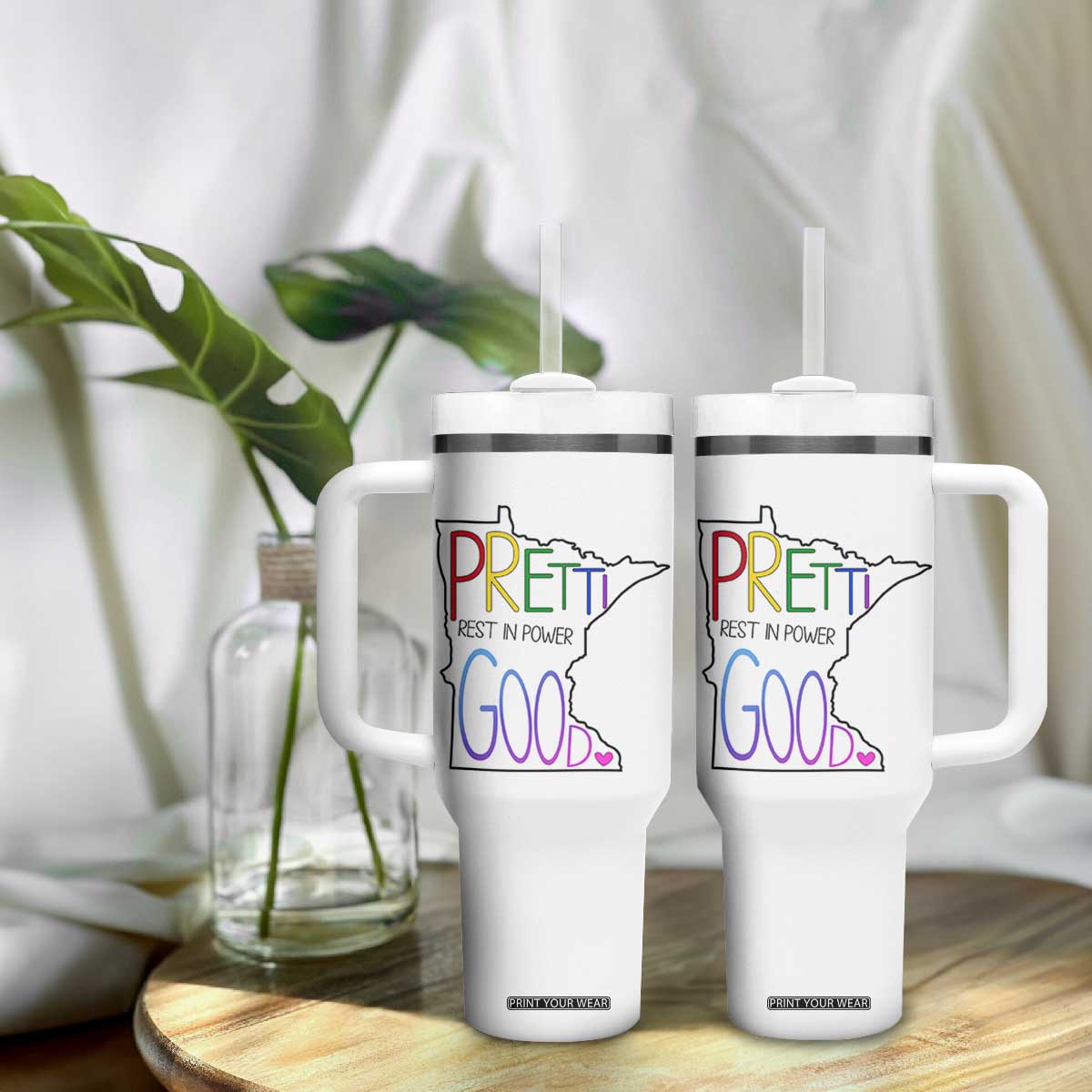 Pretti Good Minnesota Tribute Tumbler With Handle Rest in Power Rainbow Memorial TS02 Print Your Wear