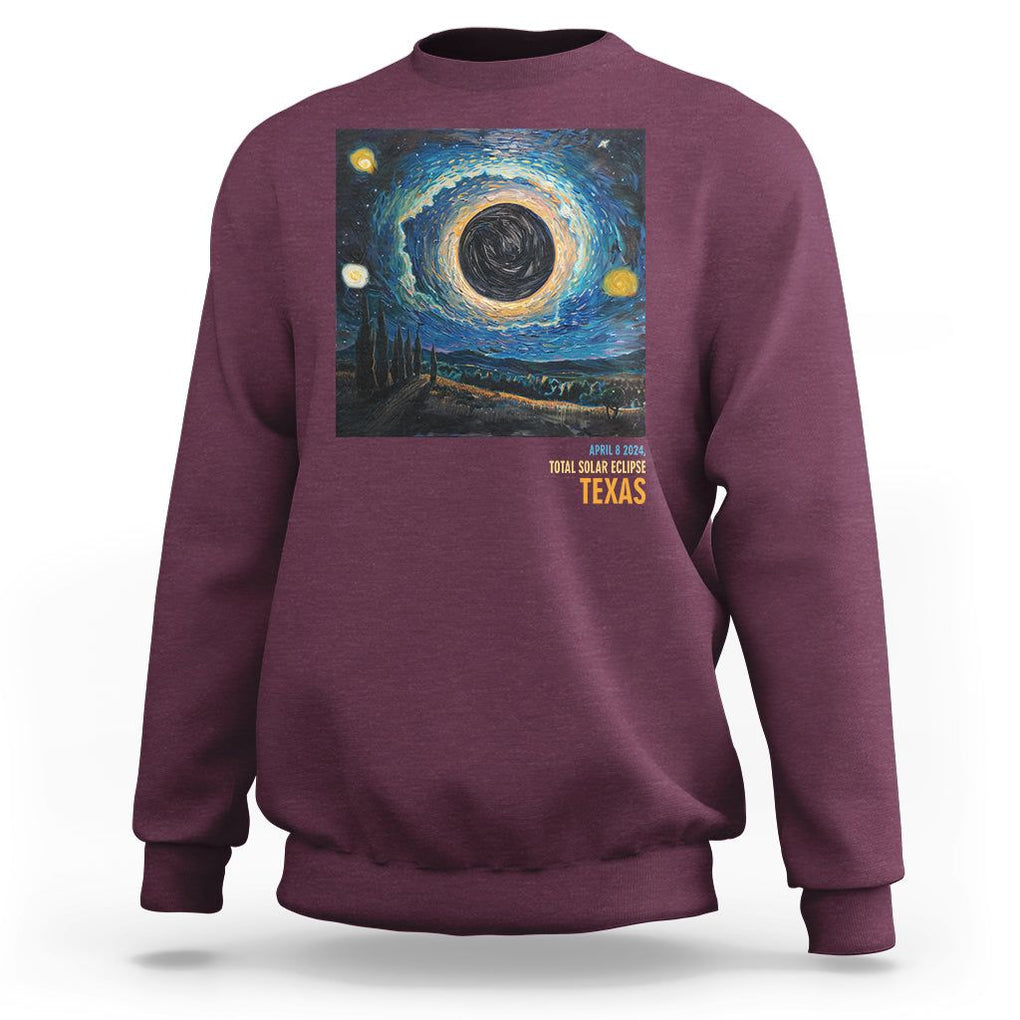 Total Solar Eclipse Sweatshirt April 8 2024 Starry Night Totality TS02 Maroon Printyourwear