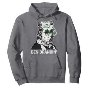 Funny St Patrick's Day Ben Dranking Hoodie Benjamin Franklin Retro Saint Paddy's Day TS02 Charcoal Print Your Wear
