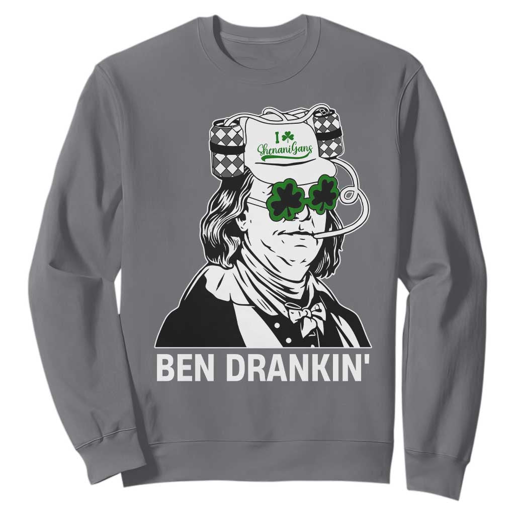 Funny St Patrick's Day Ben Dranking Sweatshirt Benjamin Franklin Retro Saint Paddy's Day TS02 Charcoal Print Your Wear