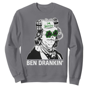 Funny St Patrick's Day Ben Dranking Sweatshirt Benjamin Franklin Retro Saint Paddy's Day TS02 Charcoal Print Your Wear