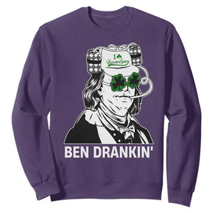 Funny St Patrick's Day Ben Dranking Sweatshirt Benjamin Franklin Retro Saint Paddy's Day TS02 Purple Print Your Wear