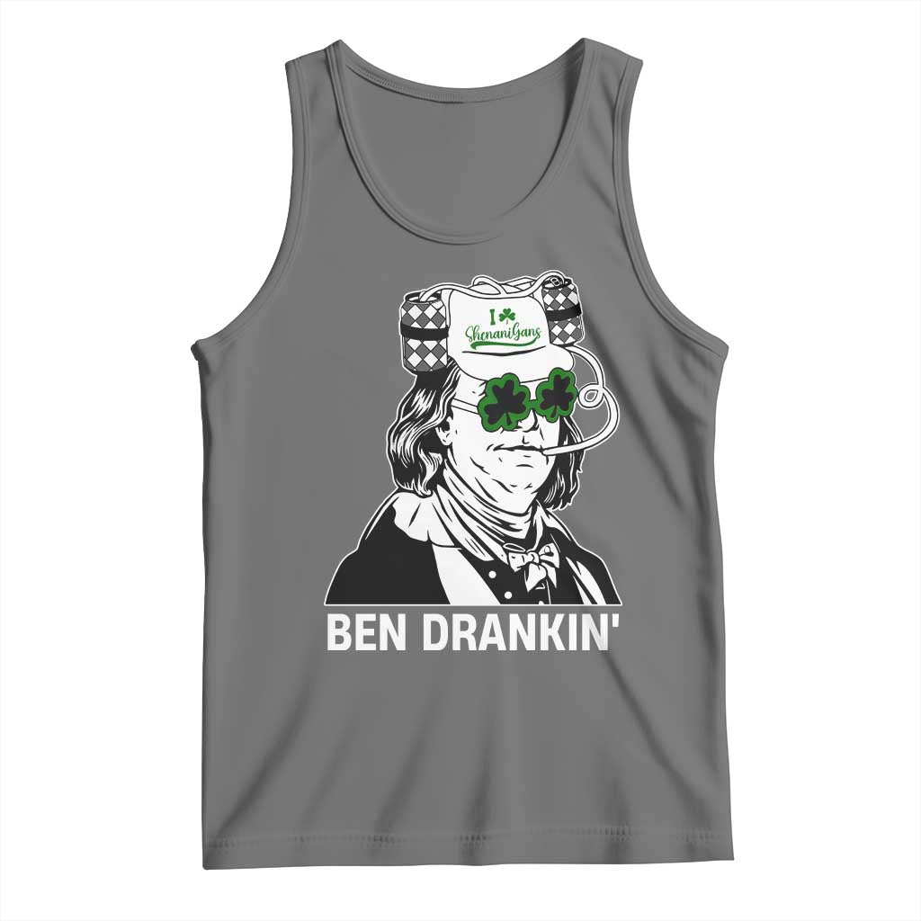 Funny St Patrick's Day Ben Dranking Tank Top Benjamin Franklin Retro Saint Paddy's Day TS02 Black Heather Print Your Wear
