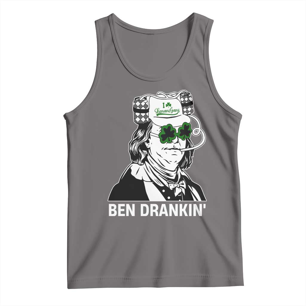 Funny St Patrick's Day Ben Dranking Tank Top Benjamin Franklin Retro Saint Paddy's Day TS02 Deep Heather Print Your Wear