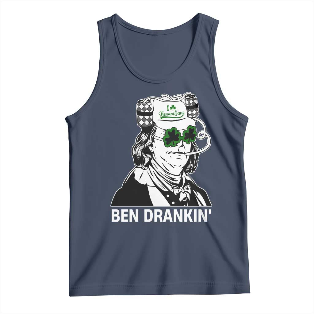Funny St Patrick's Day Ben Dranking Tank Top Benjamin Franklin Retro Saint Paddy's Day TS02 Navy Print Your Wear
