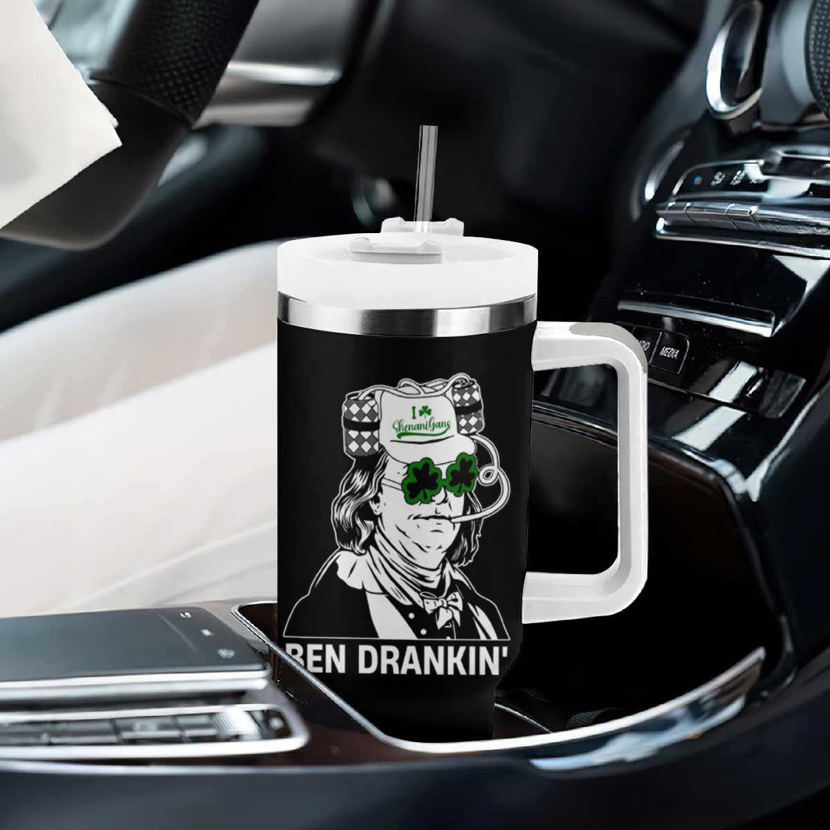 Funny St Patrick's Day Ben Dranking Tumbler With Handle Benjamin Franklin Retro Saint Paddy's Day TS02 Print Your Wear