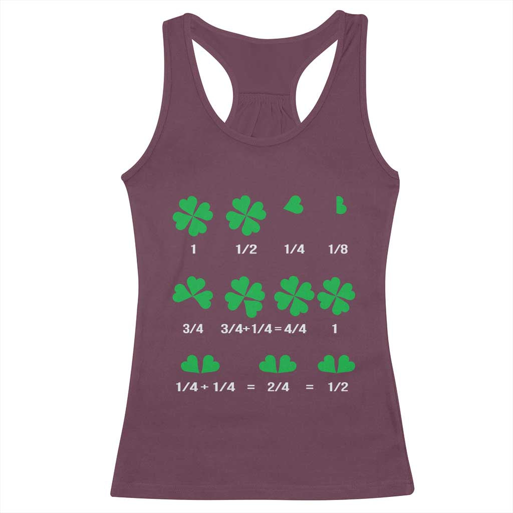 Funny Shamrock Fraction Racerback Tank Top St Patrick's Day Math Lover TS02 Maroon Print Your Wear