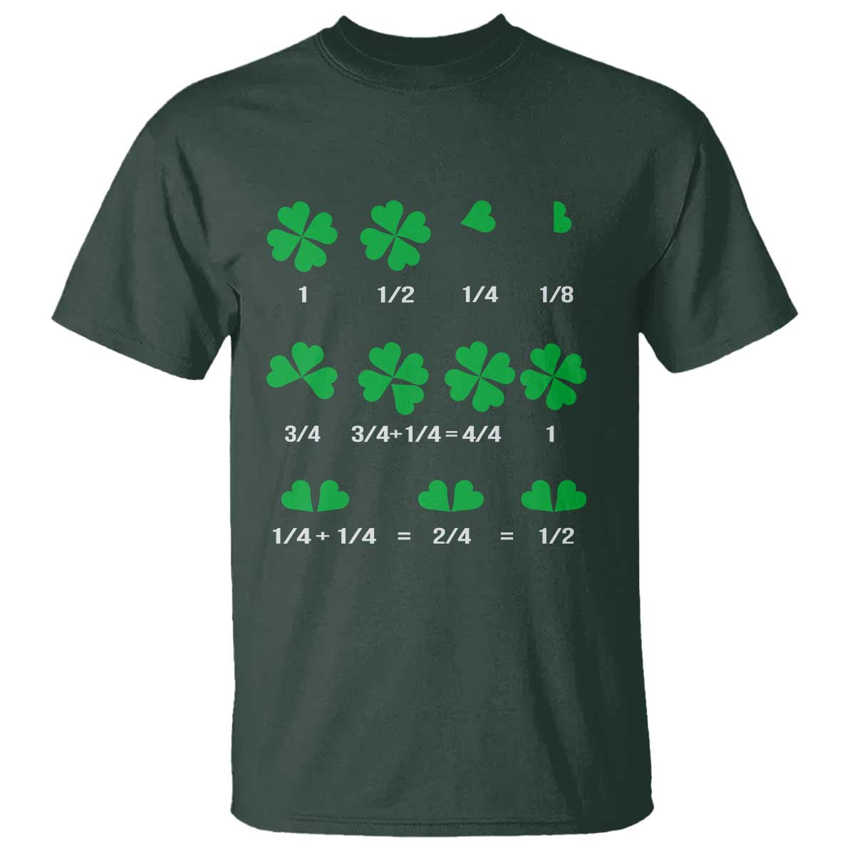 Funny Shamrock Fraction T Shirt St Patrick's Day Math Lover TS02 Dark Forest Green Print Your Wear