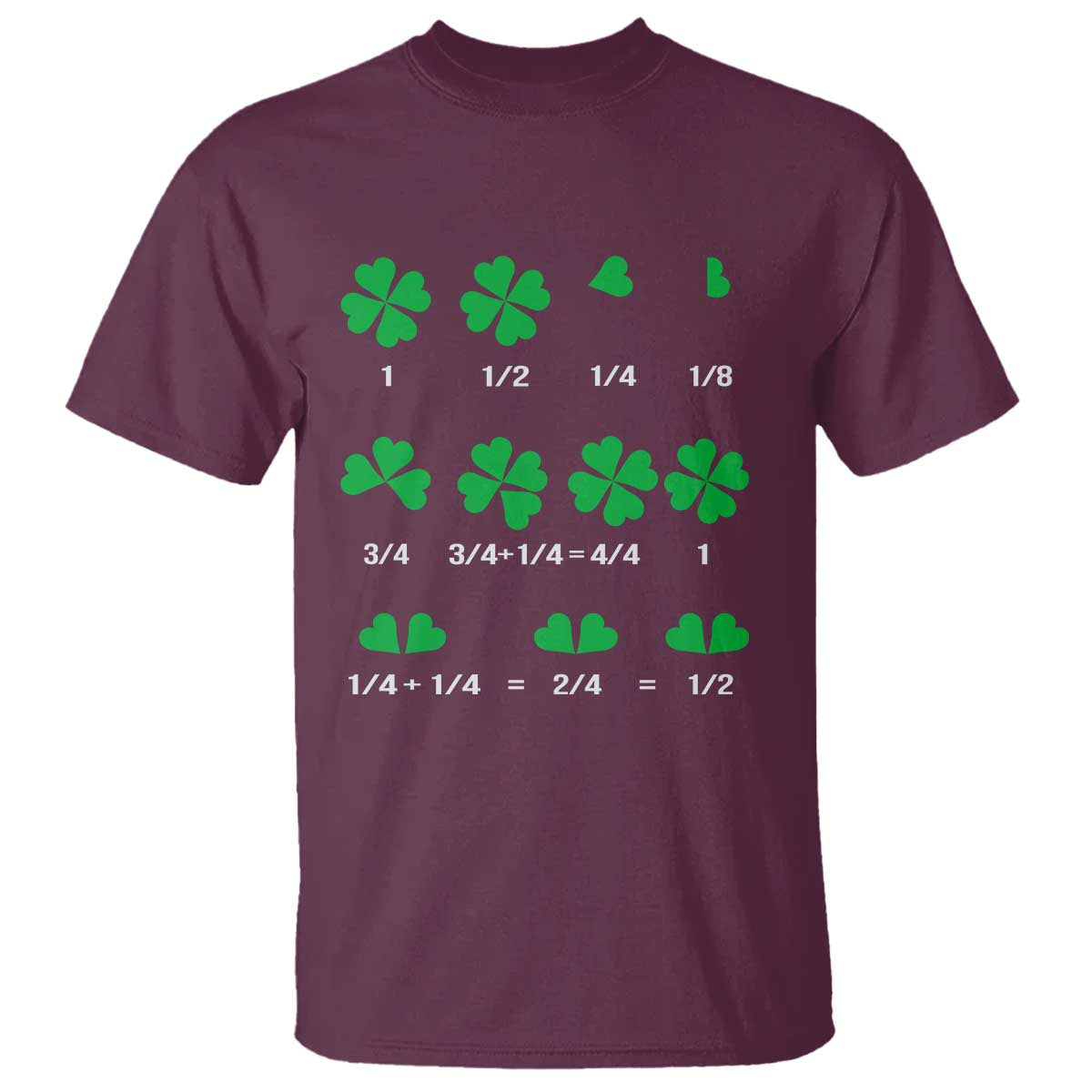 Funny Shamrock Fraction T Shirt St Patrick's Day Math Lover TS02 Maroon Print Your Wear