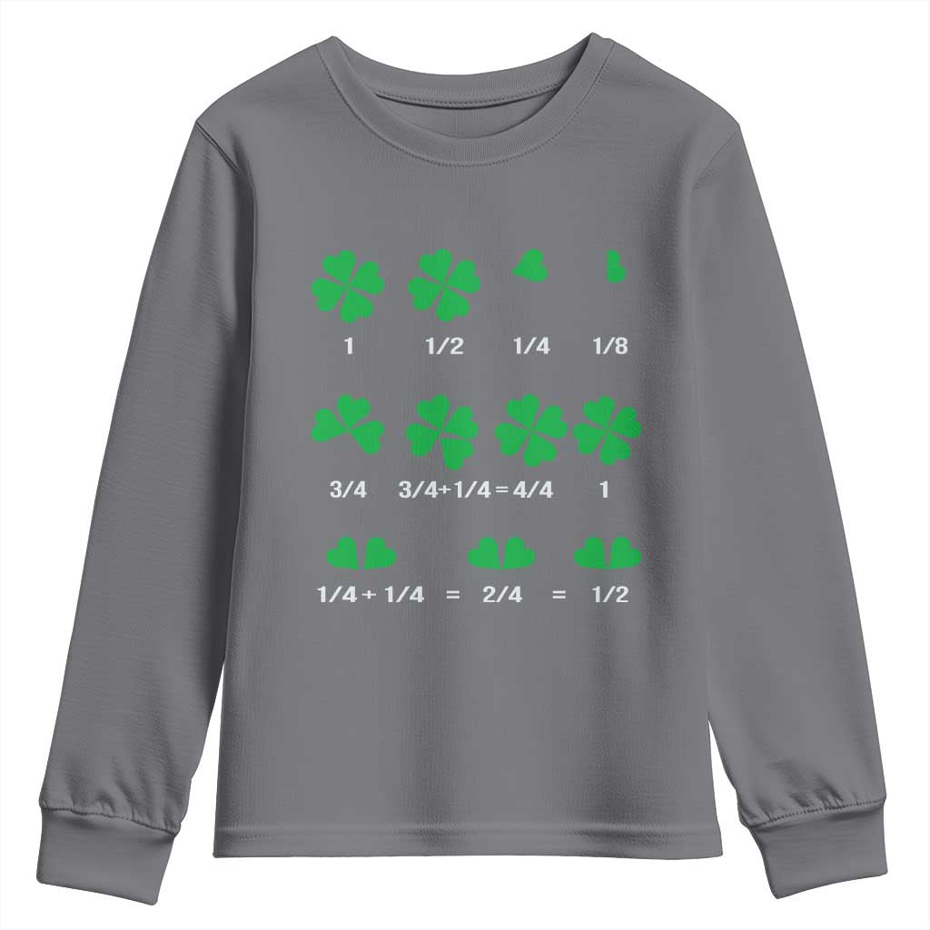 Funny Shamrock Fraction Youth Sweatshirt St Patrick's Day Math Lover TS02 Charcoal Print Your Wear