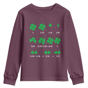 Funny Shamrock Fraction Youth Sweatshirt St Patrick's Day Math Lover TS02 Maroon Print Your Wear