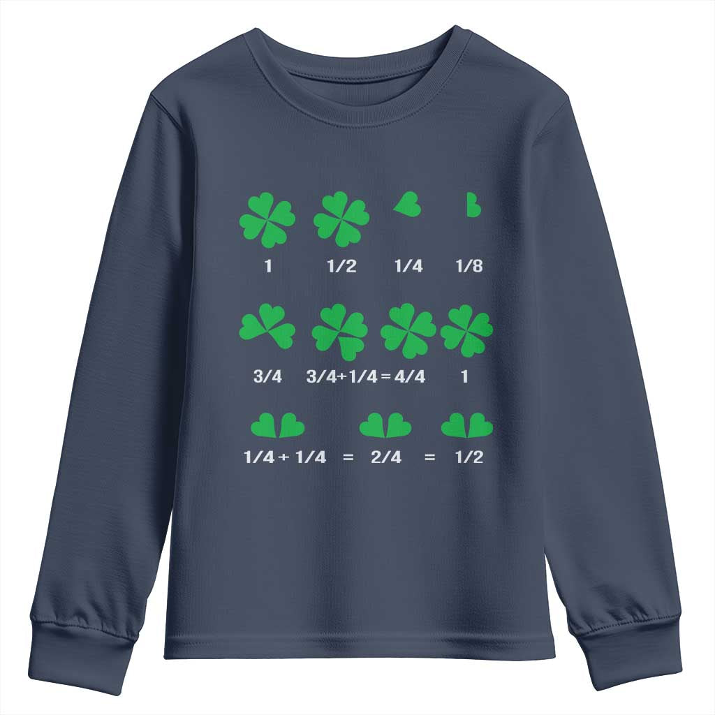 Funny Shamrock Fraction Youth Sweatshirt St Patrick's Day Math Lover TS02 Navy Print Your Wear