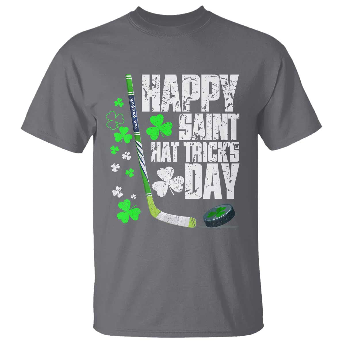 St. Patrick's Day Ice Hockey T Shirt Happy Saint Hat Trick's Lucky Shamrocks TS02 Charcoal Print Your Wear