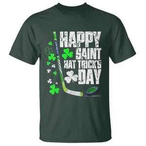 St. Patrick's Day Ice Hockey T Shirt Happy Saint Hat Trick's Lucky Shamrocks TS02 Dark Forest Green Print Your Wear