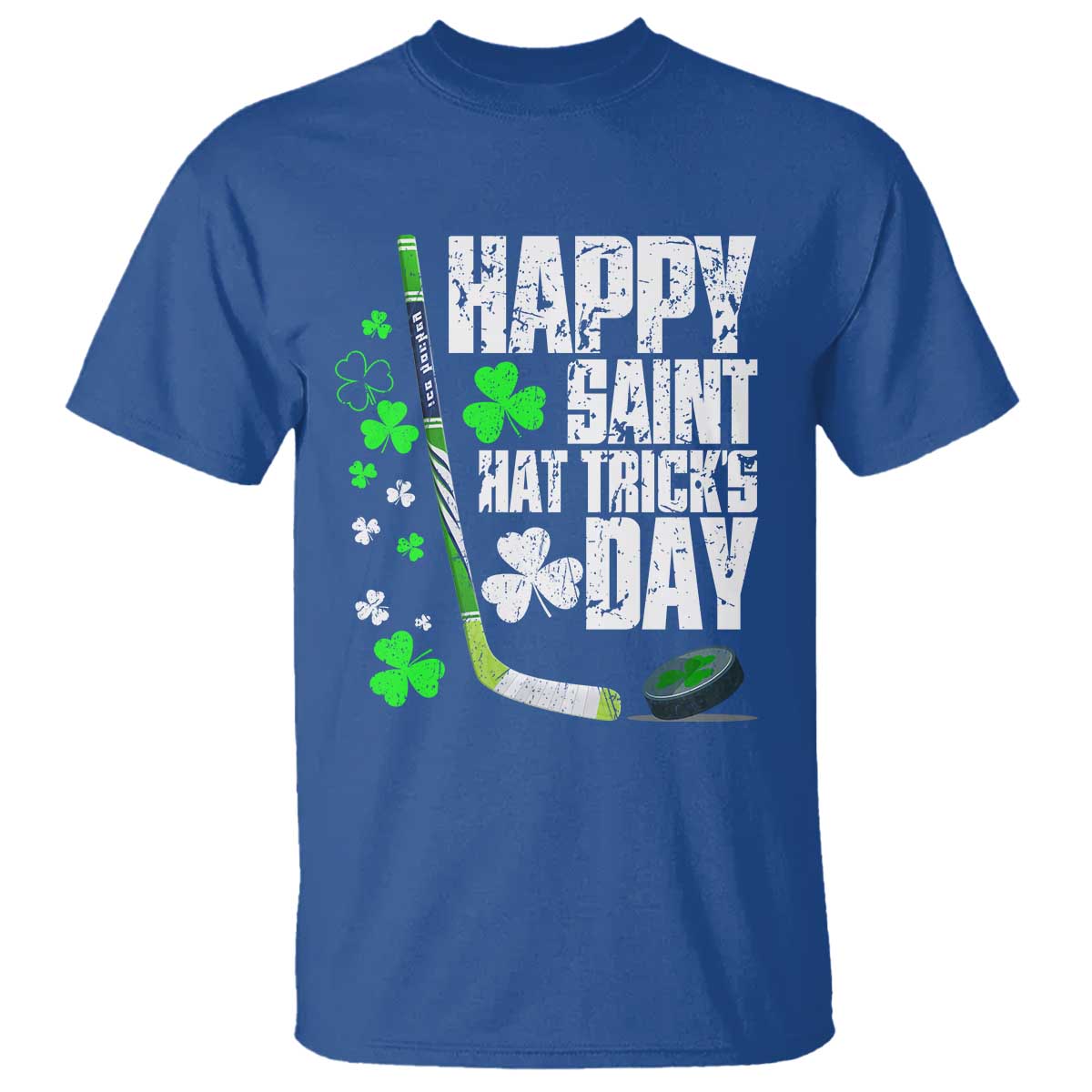 St. Patrick's Day Ice Hockey T Shirt Happy Saint Hat Trick's Lucky Shamrocks TS02 Royal Blue Print Your Wear