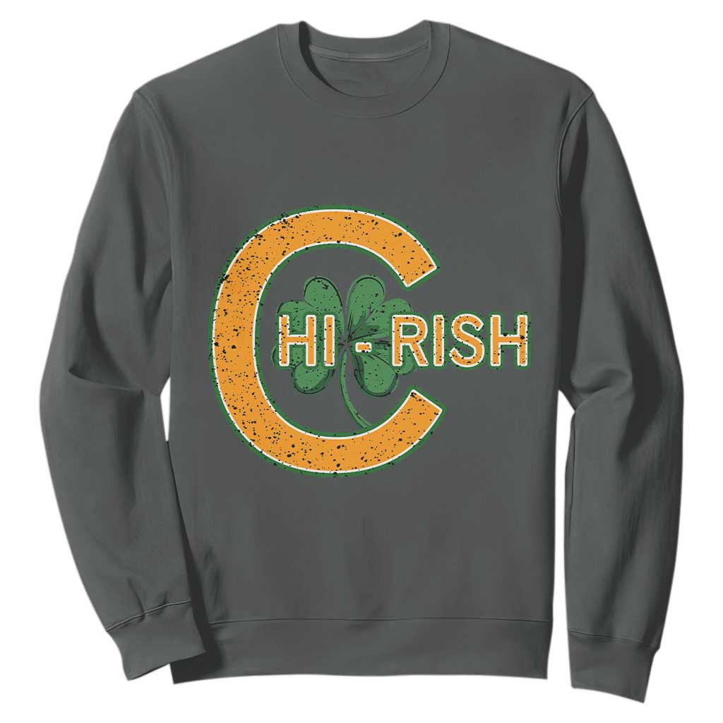 Chicago Irish Chirish Sweatshirt Happy Saint Patrick's Day Lucky Shamrock TS02 Dark Heather Print Your Wear