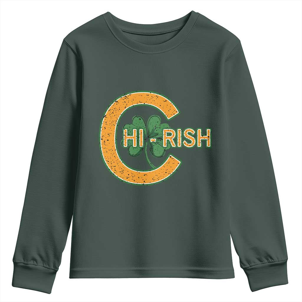 Chicago Irish Chirish Youth Sweatshirt Happy Saint Patrick's Day Lucky Shamrock TS02 Dark Forest Green Print Your Wear