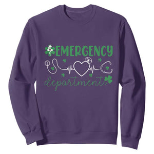 Funny St Patricks Day ER Nurse Sweatshirt Emergency Department Lucky Shamrocks TS02 Purple Print Your Wear