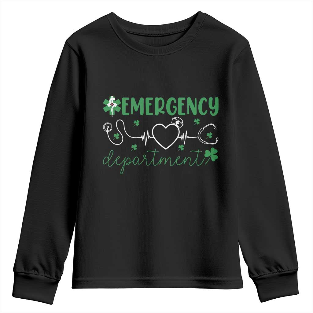 Funny St Patricks Day ER Nurse Youth Sweatshirt Emergency Department Lucky Shamrocks TS02 Black Print Your Wear