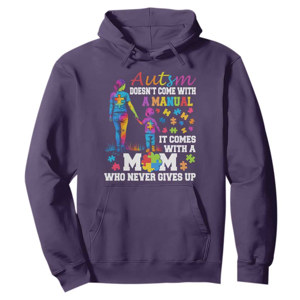 Autism Mom Hoodie Who Never Gives Up Family Support Autistic TS02 Purple Print Your Wear