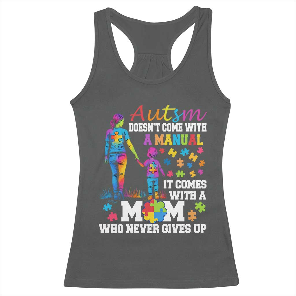 Autism Mom Racerback Tank Top Who Never Gives Up Family Support Autistic TS02 Dark Heather Print Your Wear