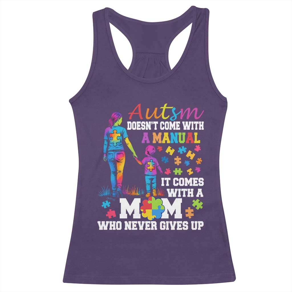 Autism Mom Racerback Tank Top Who Never Gives Up Family Support Autistic TS02 Purple Print Your Wear
