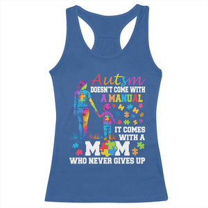 Autism Mom Racerback Tank Top Who Never Gives Up Family Support Autistic TS02 Royal Blue Print Your Wear