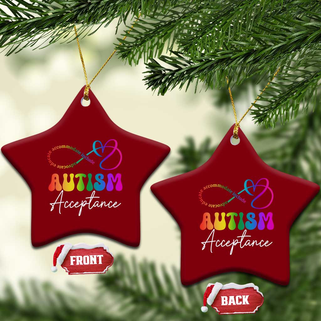 Autism Acceptance Ceramic Ornament Advocate Educate Accomodate Include Rainbow Infinity Symbol TS02 Print Your Wear